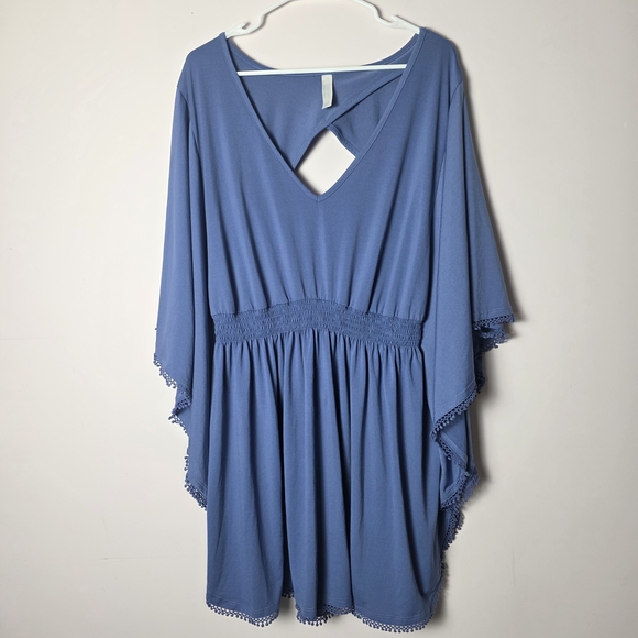 Cacique Other - Cacique Swim Cover Up Dress Blue Kimono Sleeve Cutout Back Plus Size 22/24 Flowy